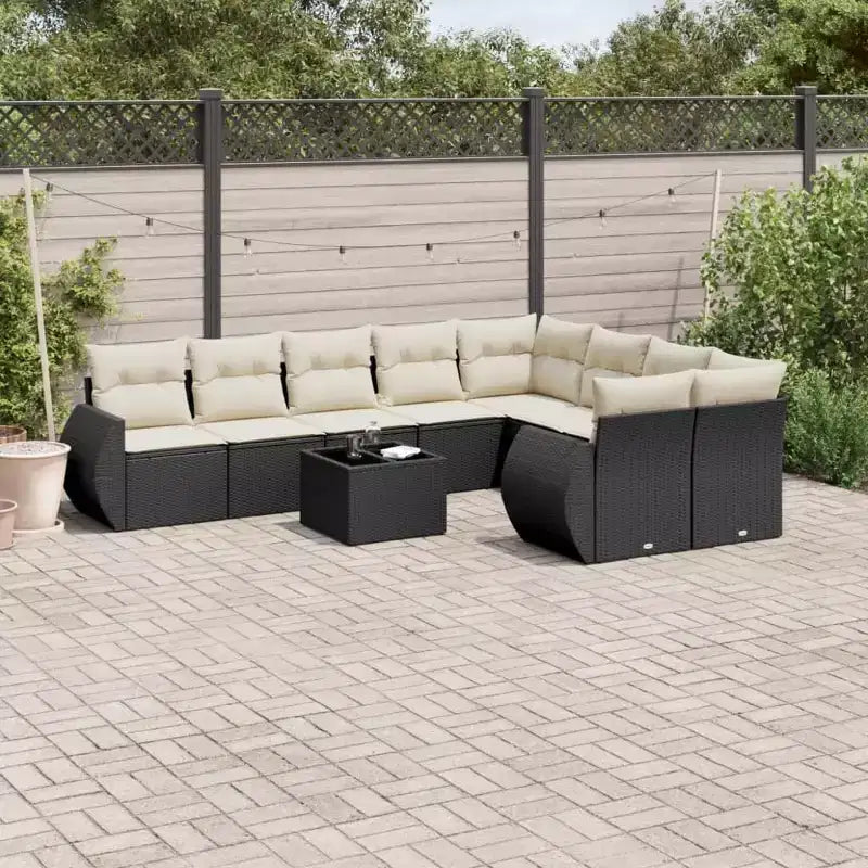 vidaXL 10 Piece Patio Sofa Set with Cushions Brown Poly Rattan