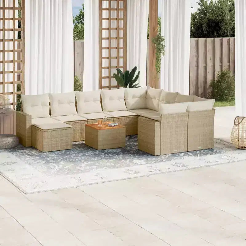vidaXL bankset voor de patio met kussens, tuinmeubelen, 11-delige poly-rattan