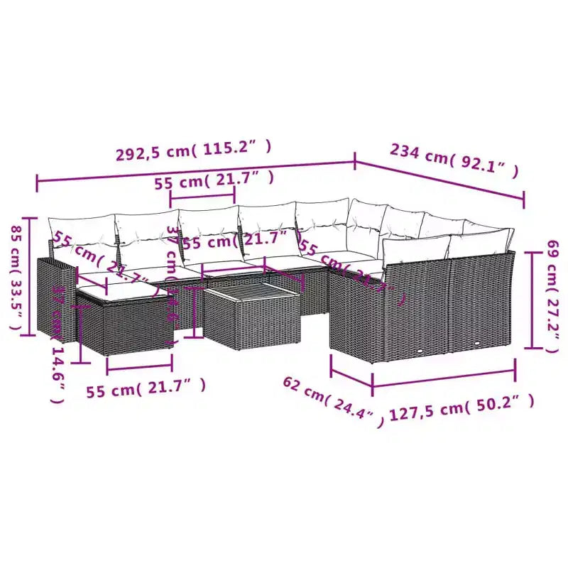 vidaXL bankset voor de patio met kussens, tuinmeubelen, 11-delige poly-rattan