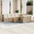 vidaXL 10 Piece Patio Sofa Set with Cushions Beige Poly Rattan - Beige 5x Middle + Table + 2x Corner