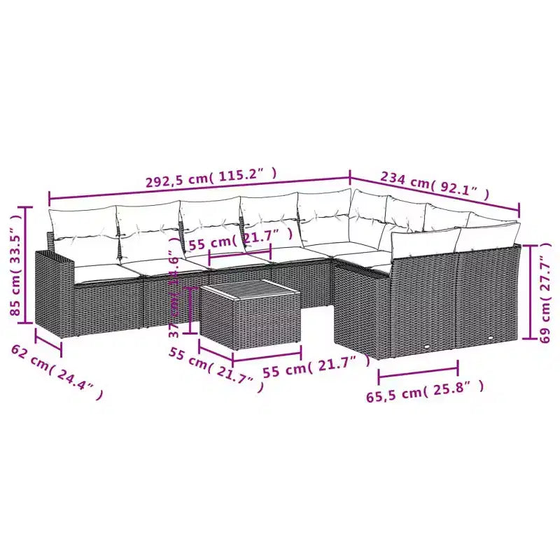 vidaXL 10 Piece Patio Sofa Set with Cushions Beige Poly Rattan - Beige 5x Middle + Table + 2x Corner