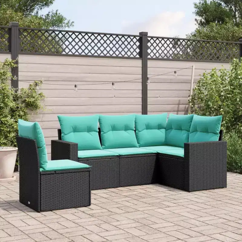 vidaXL 5 Piece Patio Sofa Set with Cushions Poly Rattan, Modular Outdoor Sectional, Multiple Colors/Models