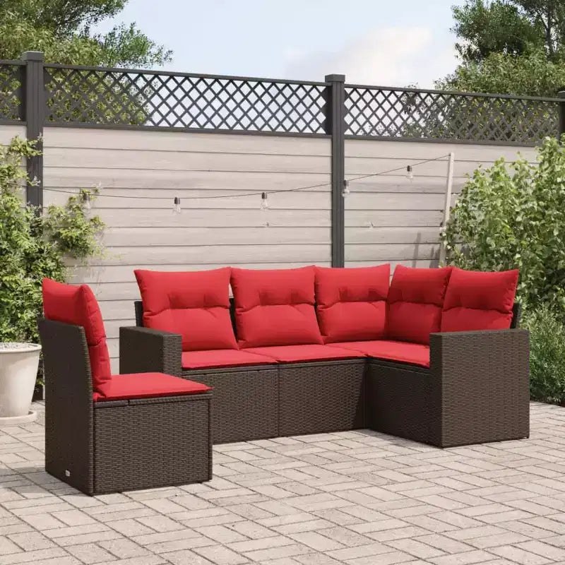 vidaXL 5 Piece Patio Sofa Set with Cushions Poly Rattan, Modular Outdoor Sectional, Multiple Colors/Models