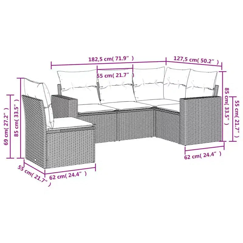 vidaXL 5 Piece Patio Sofa Set with Cushions Poly Rattan, Modular Outdoor Sectional, Multiple Colors/Models