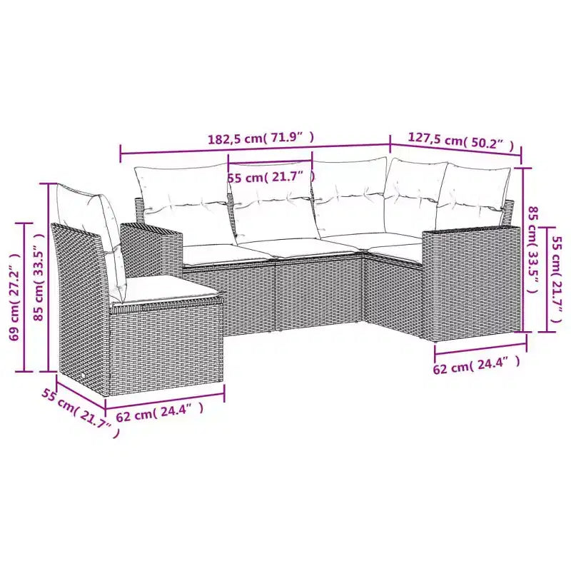 vidaXL 5 Piece Patio Sofa Set with Cushions Poly Rattan, Modular Outdoor Sectional, Multiple Colors/Models