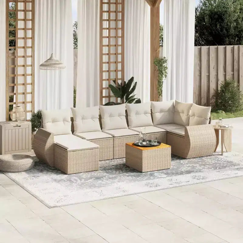 vidaXL 8 Piece Patio Sofa Set with Cushions Poly Rattan, Modular Outdoor Sectional, Table Included
