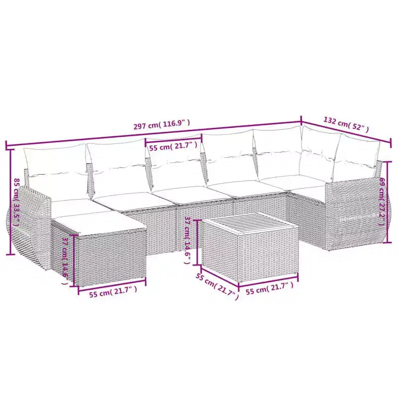 vidaXL 8 Piece Patio Sofa Set with Cushions Poly Rattan, Modular Outdoor Sectional, Table Included