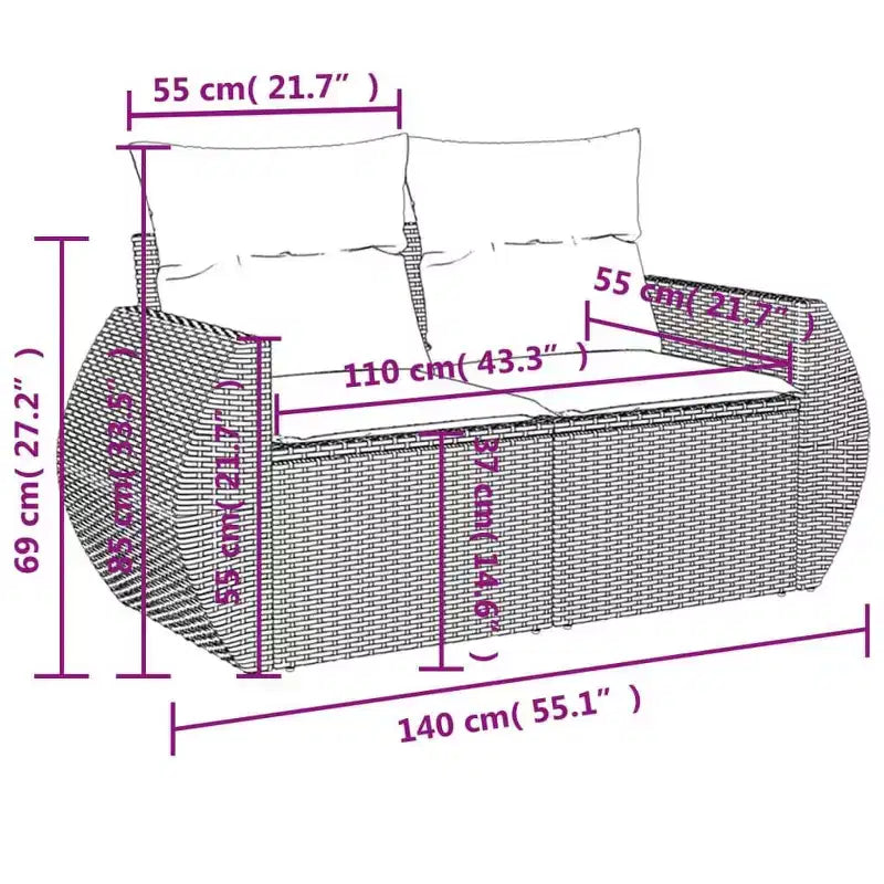 vidaXL 8 Piece Patio Sofa Set with Cushions Poly Rattan, Modular Outdoor Sectional, Table Included