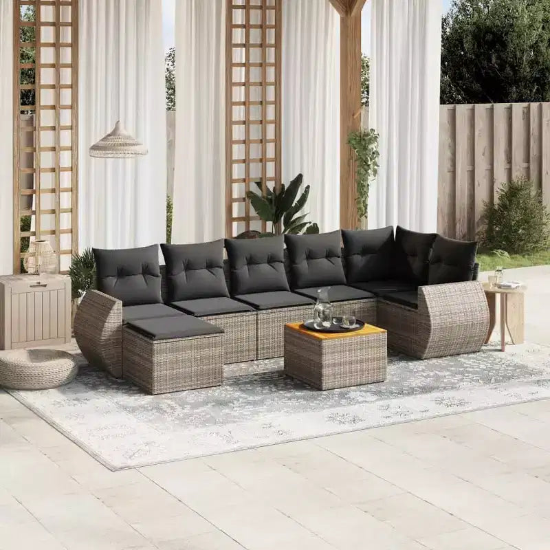 vidaXL 8 Piece Patio Sofa Set with Cushions Poly Rattan, Modular Outdoor Sectional, Table Included