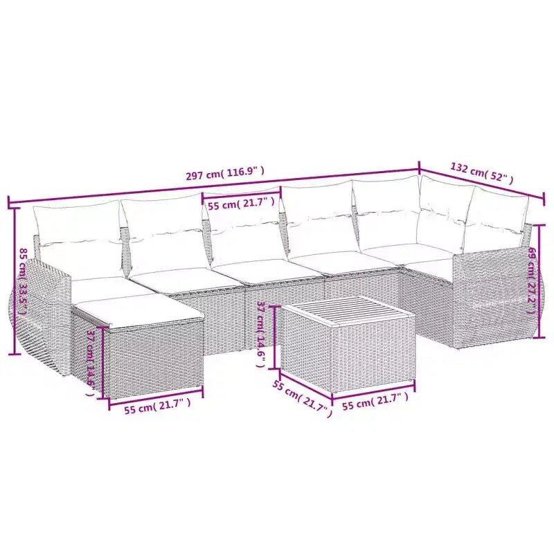 vidaXL 8 Piece Patio Sofa Set with Cushions Poly Rattan, Modular Outdoor Sectional, Table Included