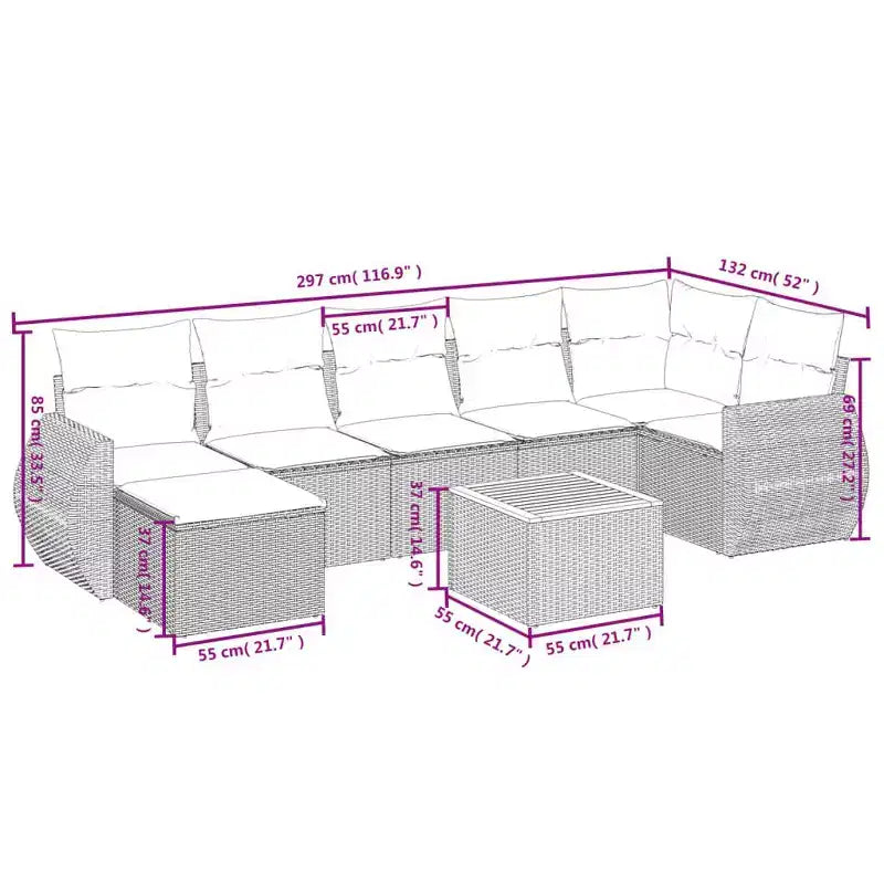 vidaXL 8 Piece Patio Sofa Set with Cushions Poly Rattan, Modular Outdoor Sectional, Table Included