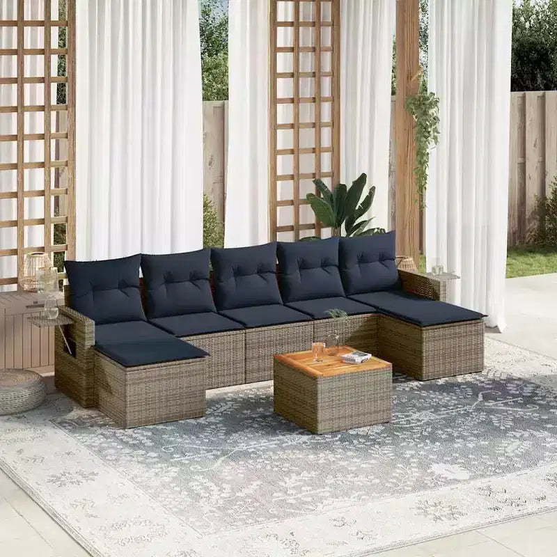 vidaXL 8 Piece Patio Sofa Set with Cushions Gray Poly Rattan