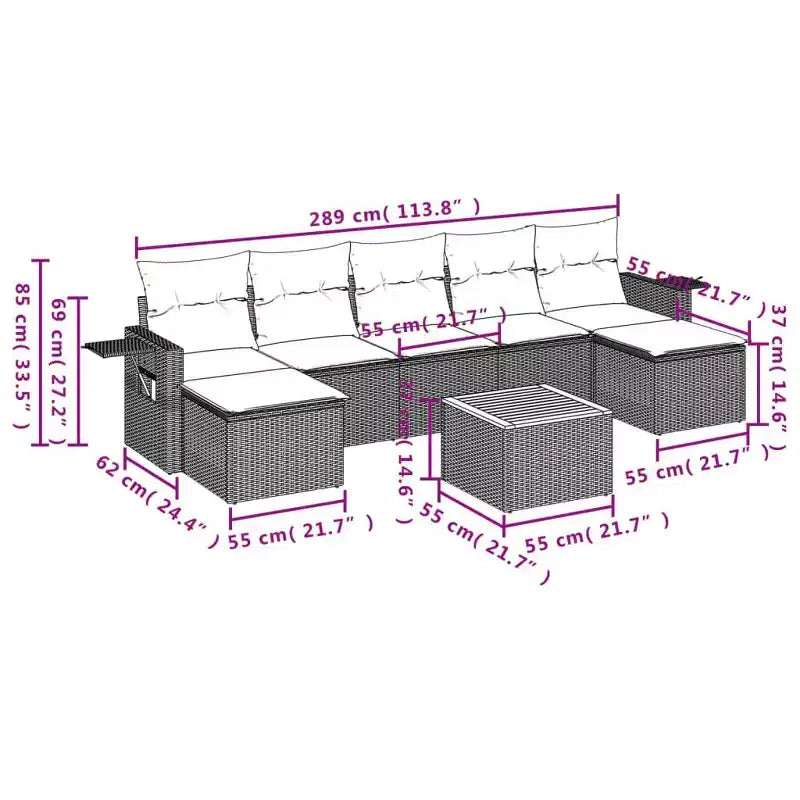 vidaXL 8 Piece Patio Sofa Set with Cushions Gray Poly Rattan