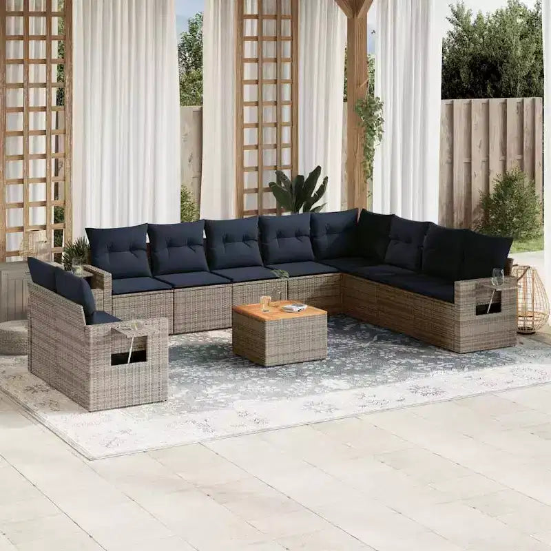 vidaXL 11 Piece Garden Sofa Set with Cushions Black Poly Rattan