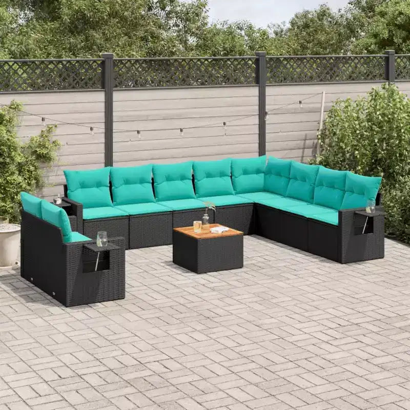 vidaXL 11 Piece Garden Sofa Set with Cushions Black Poly Rattan