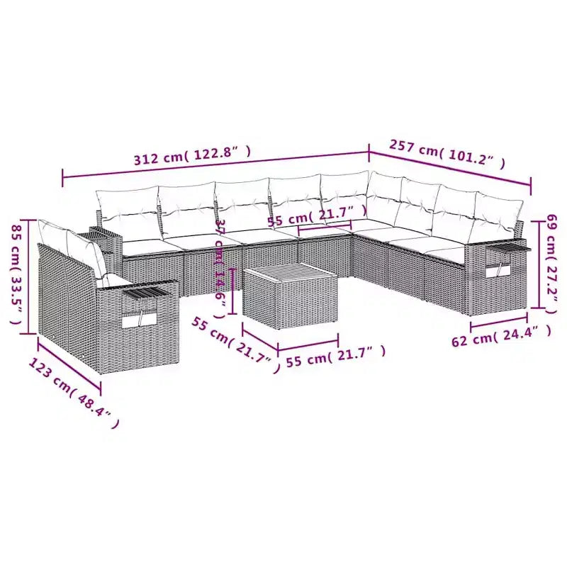 vidaXL 11 Piece Garden Sofa Set with Cushions Black Poly Rattan