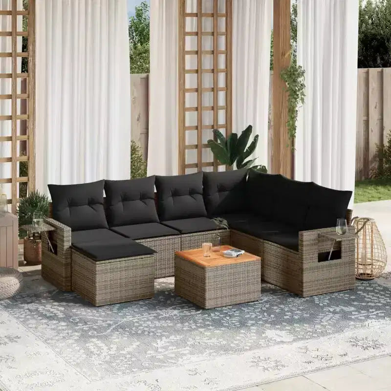 vidaXL 8 Piece Patio Sofa Set with Cushions Gray Poly Rattan