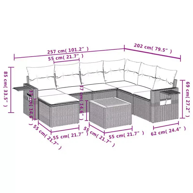 vidaXL 8 Piece Patio Sofa Set with Cushions Gray Poly Rattan
