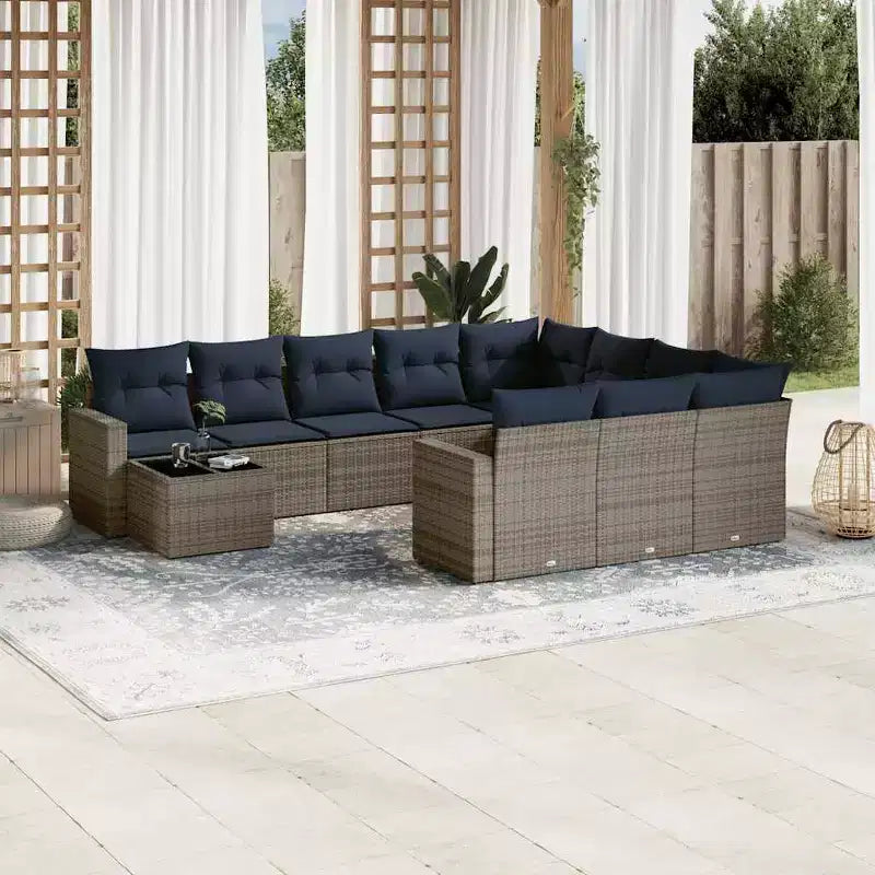 Ensemble de canapé de terrasse 11 pièces vidaXL avec coussins, salon modulaire d’extérieur en polyrotin, plusieurs coloris