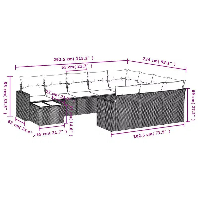 Ensemble de canapé de terrasse 11 pièces vidaXL avec coussins, salon modulaire d’extérieur en polyrotin, plusieurs coloris