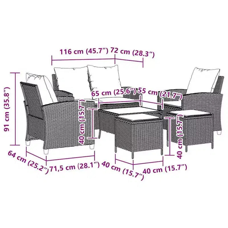 vidaXL 6 Piece Patio Sofa Set with Cushions, Poly Rattan Outdoor Sectional, Multiple Colors and Materials