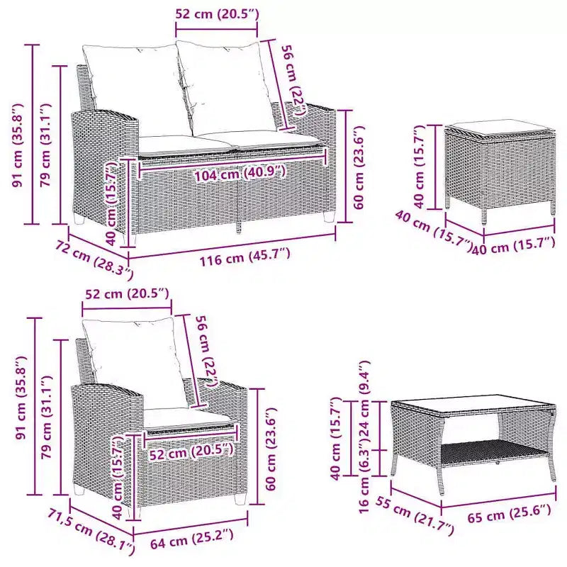 vidaXL 6 Piece Patio Sofa Set with Cushions, Poly Rattan Outdoor Sectional, Multiple Colors and Materials