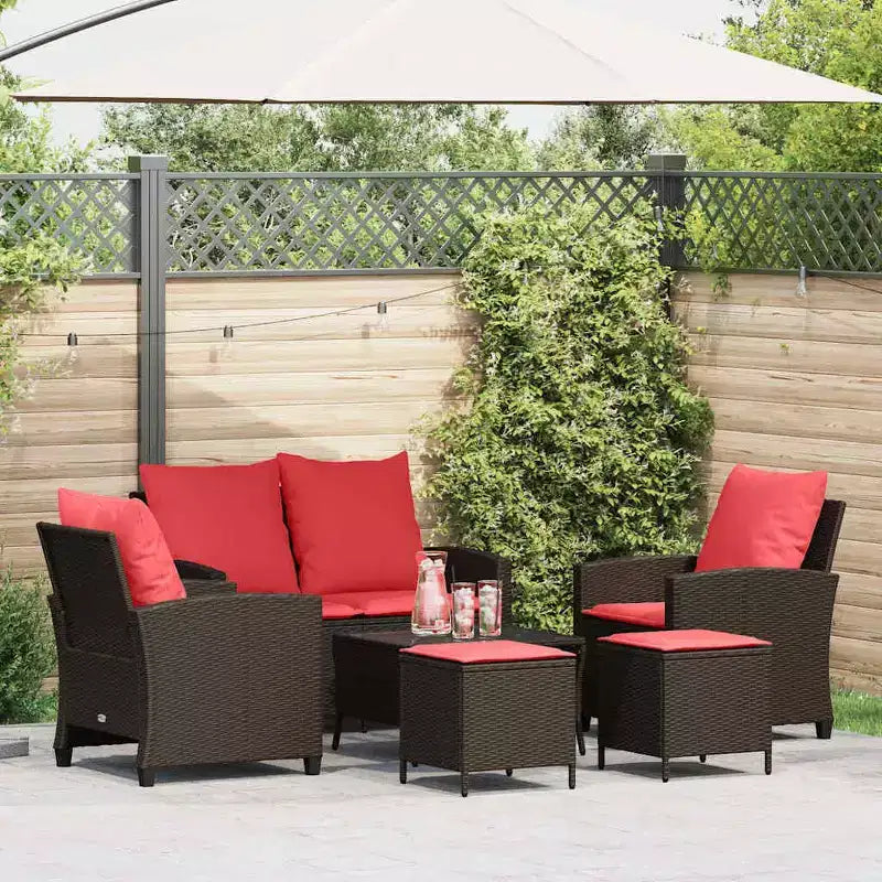 vidaXL 6 Piece Patio Sofa Set with Cushions, Poly Rattan Outdoor Sectional, Multiple Colors and Materials