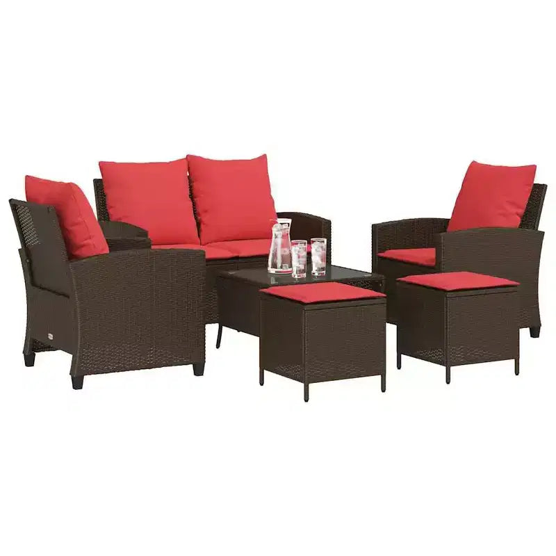 vidaXL 6 Piece Patio Sofa Set with Cushions, Poly Rattan Outdoor Sectional, Multiple Colors and Materials