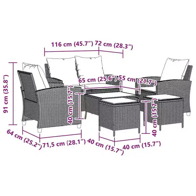 vidaXL 6 Piece Patio Sofa Set with Cushions, Poly Rattan Outdoor Sectional, Multiple Colors and Materials