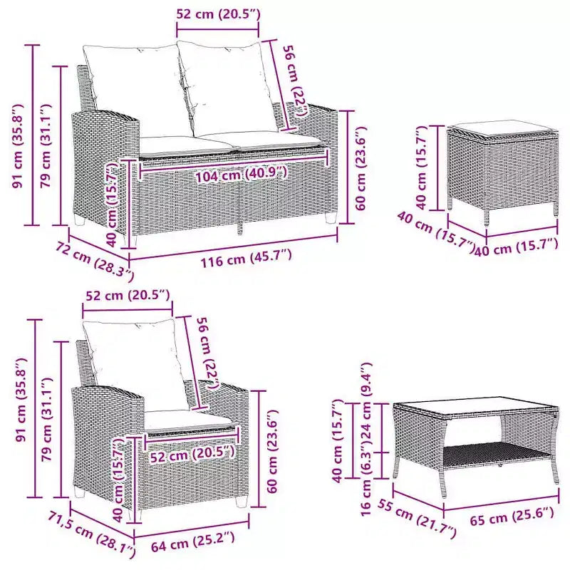 vidaXL 6 Piece Patio Sofa Set with Cushions, Poly Rattan Outdoor Sectional, Multiple Colors and Materials