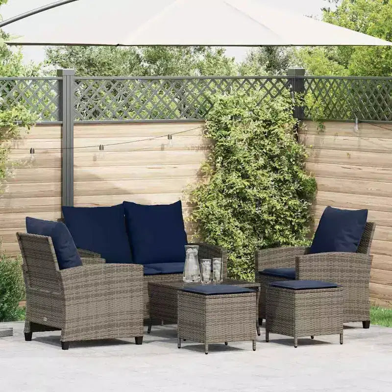 vidaXL 6 Piece Patio Sofa Set with Cushions, Poly Rattan Outdoor Sectional, Multiple Colors and Materials