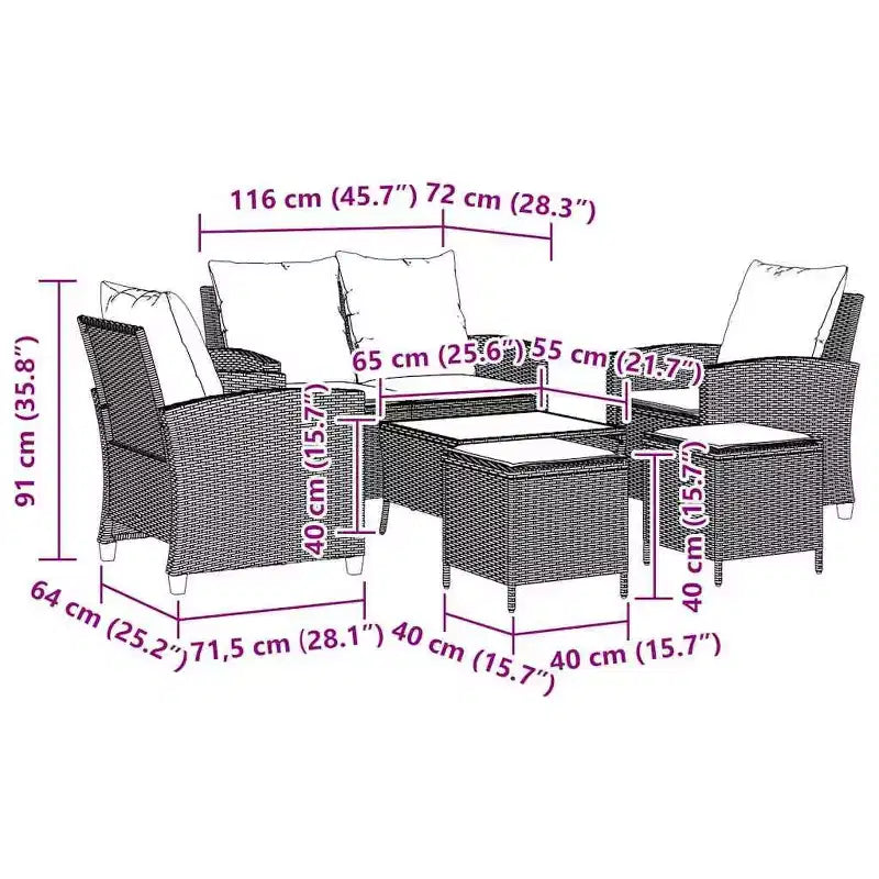 vidaXL 6 Piece Patio Sofa Set with Cushions, Poly Rattan Outdoor Sectional, Multiple Colors and Materials