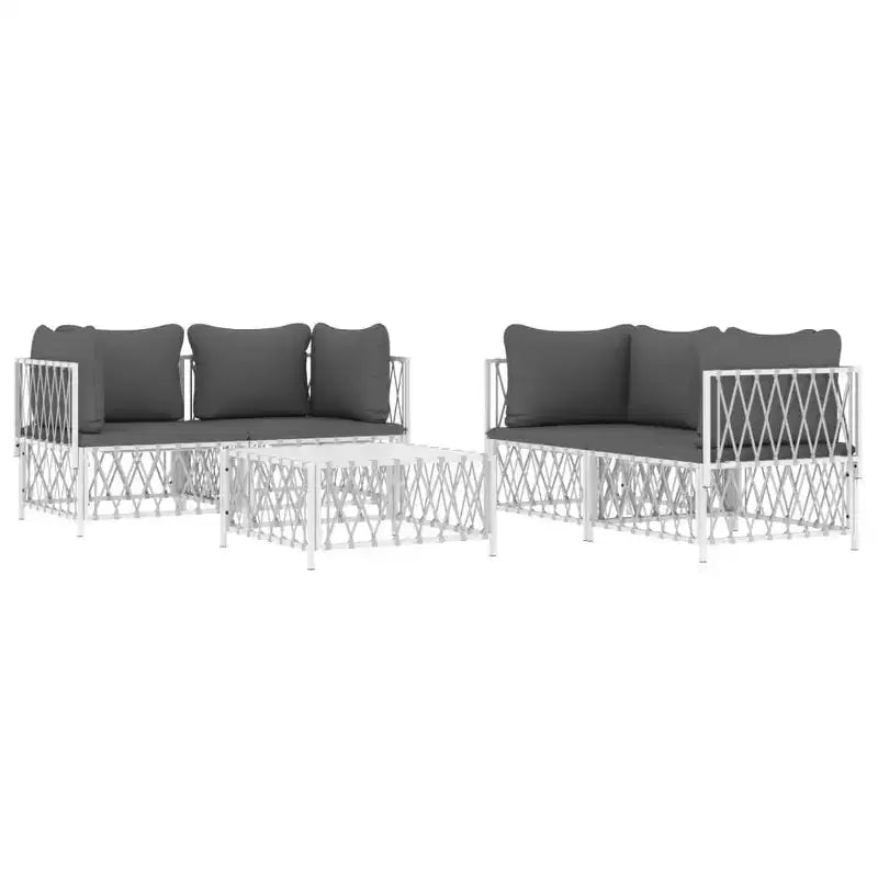 vidaXL 5-delige loungeset voor de patio met kussens, wit staal