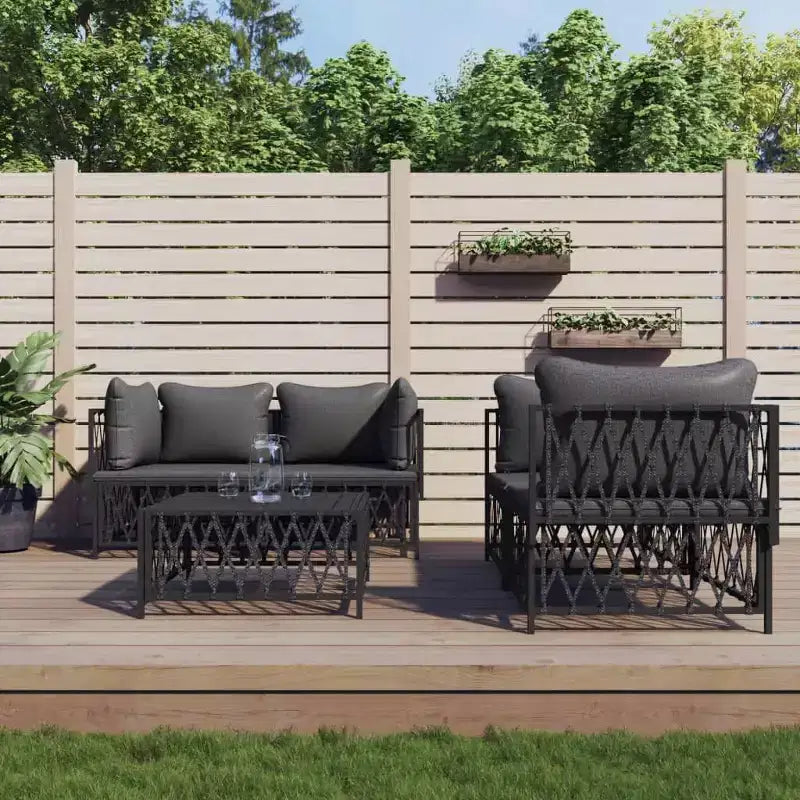 vidaXL 5-delige loungeset voor de patio met kussens, wit staal