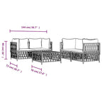 vidaXL 5-delige loungeset voor de patio met kussens, wit staal