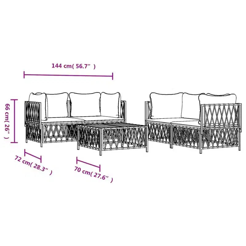 vidaXL 5-delige loungeset voor de patio met kussens, wit staal