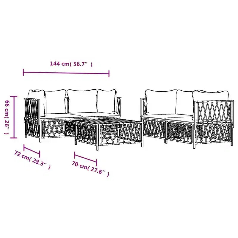 vidaXL 5-delige loungeset voor de patio met kussens, wit staal