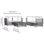 vidaXL 5-delige loungeset voor de patio met kussens, wit staal