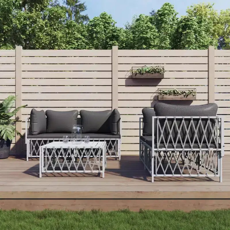 vidaXL 5-delige loungeset voor de patio met kussens, wit staal