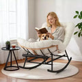 COZONY 2 Piece Papasan Rocking Chair Set, Oversized with Foot Rest Thick Removable Cushion Metal Frame PE Rattan for Patio Porch Garden Living Room