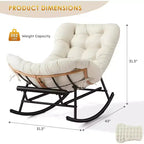 COZONY 2 Piece Papasan Rocking Chair Set, Oversized with Foot Rest Thick Removable Cushion Metal Frame PE Rattan for Patio Porch Garden Living Room