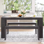 Clihome 3-piece Farmhouse Style Simple Dining Set, Dining Table and 2 Benches, for Dining Room, Kitchen and Living Room