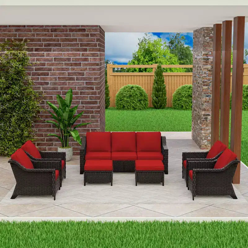 UPTIOT 6-Piece Outdoor Patio Set with Two 3-Seat Sofas, Two Chairs & Two Ottomans