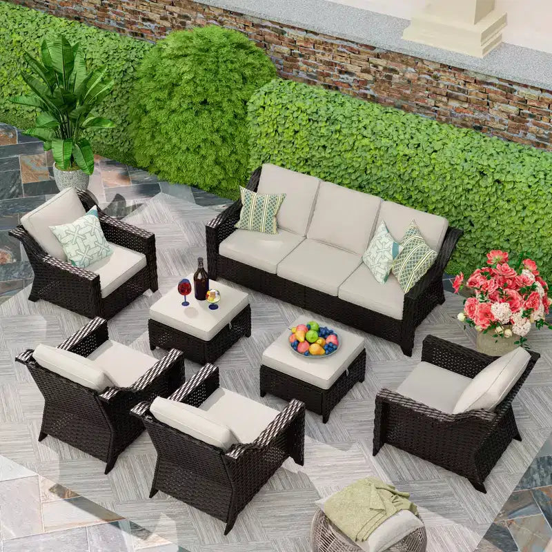 UPTIOT 6-Piece Outdoor Patio Set with Two 3-Seat Sofas, Two Chairs & Two Ottomans