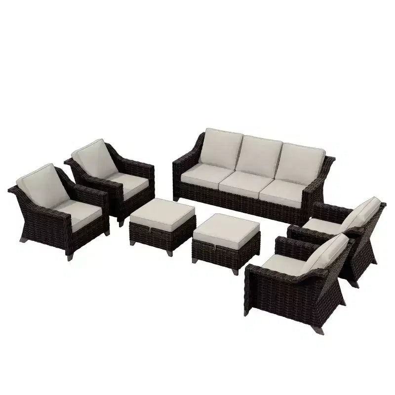 UPTIOT 6-Piece Outdoor Patio Set with Two 3-Seat Sofas, Two Chairs & Two Ottomans