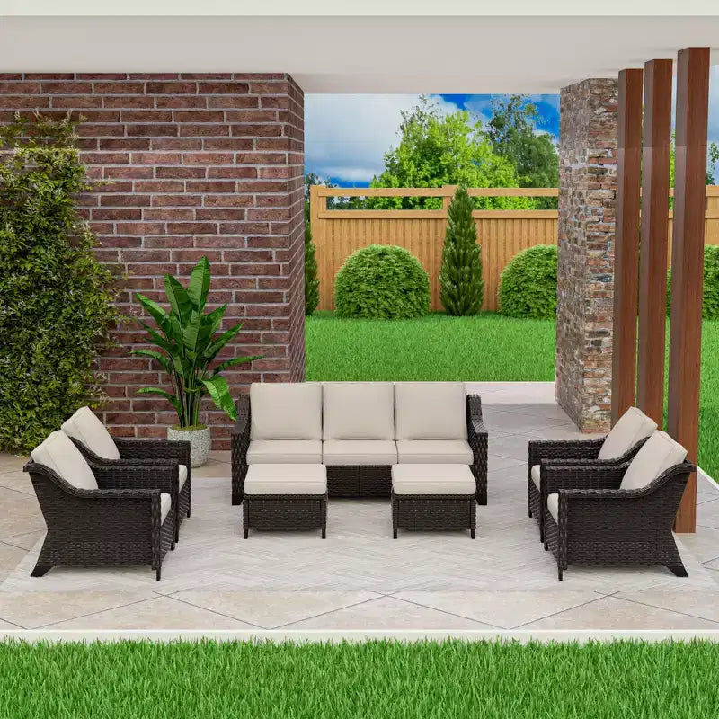UPTIOT 6-Piece Outdoor Patio Set with Two 3-Seat Sofas, Two Chairs & Two Ottomans