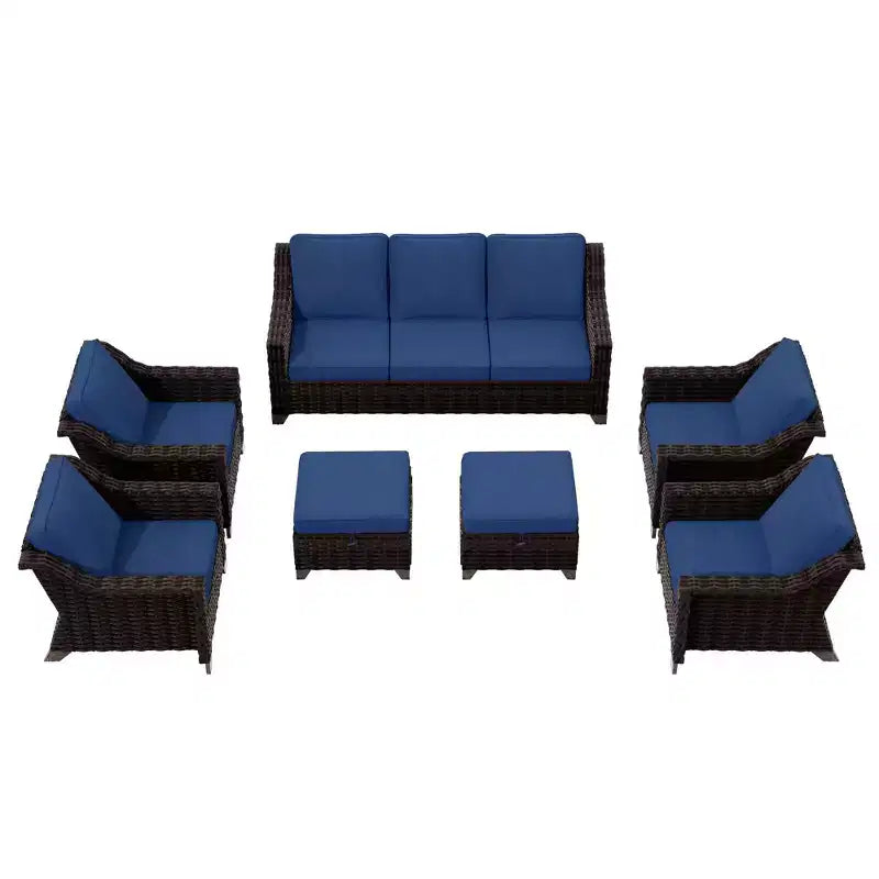 UPTIOT 6-Piece Outdoor Patio Set with Two 3-Seat Sofas, Two Chairs & Two Ottomans