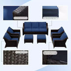 UPTIOT 6-Piece Outdoor Patio Set with Two 3-Seat Sofas, Two Chairs & Two Ottomans