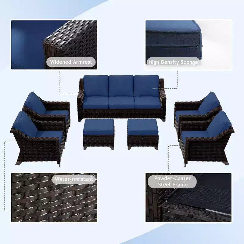 UPTIOT 6-Piece Outdoor Patio Set with Two 3-Seat Sofas, Two Chairs & Two Ottomans