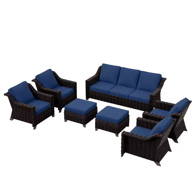 UPTIOT 6-Piece Outdoor Patio Set with Two 3-Seat Sofas, Two Chairs & Two Ottomans